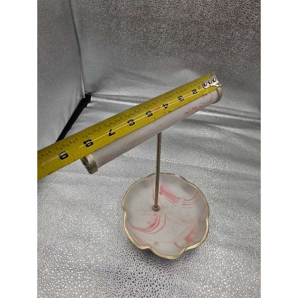 Pink Marbled Jewelry Stand T-Bar Bracelet Holder Catchall Tray Gold 373024 O1